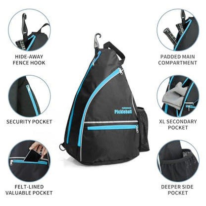 Mangrove Pickleball Bag, Men's & Women's Pickleball Backpack, Adjustable Sling Bag w/Fence Hook/Large Capacity/Safety Pocket - color: Blue