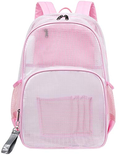 mygreen Basic Clear Backpack, Thick Odor Cold Resistant PVC Transparent Bookbag, 17 Inch Multi-Pocket Clear Bag for School Stadium Concert Work Travel (Pink, Large) - color: Pink