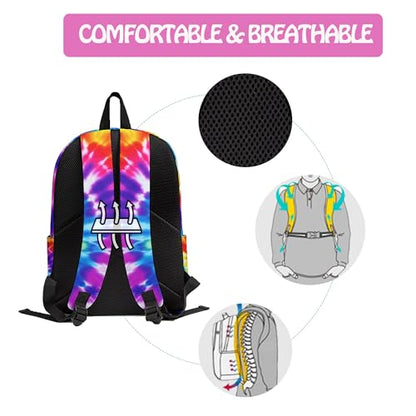 3PCS Backpack for Boys Girls, Kids Tiedye Back to School Backpack Sets with Lunch Bag Pencil Case, 17 Inch Lightweight Bookpack 3 in 1 Set for Teens Elementary Middle High School Students - color: Tiedye