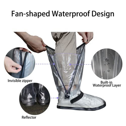 Waterproof Rain Boot Shoe Cover with Reflector Reusable & Foldable - color: Clear, size: Large