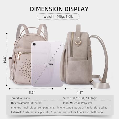 APHISON Small Backpack Purse for Women Cute PU Leather Mini Backpacks Ladies Casual Lightweight Travel Daypack Waterproof - color: 7-gray, size: Small