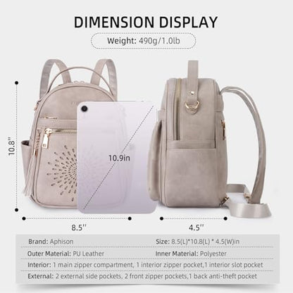 APHISON Small Backpack Purse for Women Cute PU Leather Mini Backpacks Ladies Casual Lightweight Travel Daypack Waterproof - color: 7-gray, size: Small