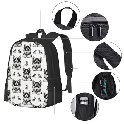 Wear Resistant Outdoor Backpack Husky Dog Printing, Big Capacity Adjustable Strap Rucksack Unisex Bag for Trekking Camping Daily Carrying - color: Design (404)