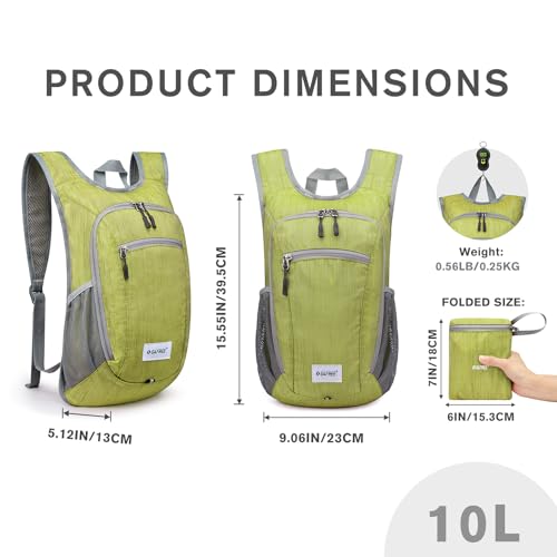 G4Free 10L/15L Hiking Backpack Lightweight Packable Hiking Daypack Small Travel Outdoor Foldable Shoulder Bag - color: Light Green, size: 10L