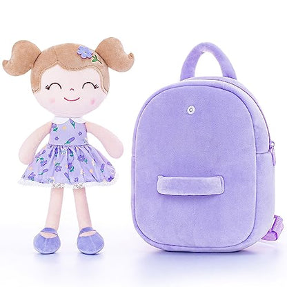 Gloveleya Toddler Backpack Baby Girl Gift Kids Backpack Plush Bag Diaper Bag Plush Printed Violet - color: A013 Printed Violet Backpack, size: 9 inches