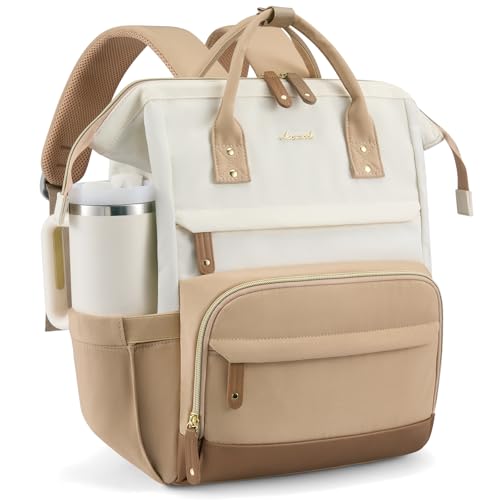 LOVEVOOK Laptop Backpack for Women, 15.6 Inch Work Business Backpacks Purse With Large Capacity - color: Cream-white-khaki, size: 15.6 INCH