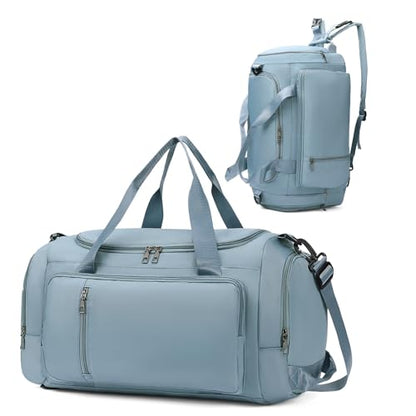 Gym Bags for Women Sports Backpack with Shoe Compartment & Wet Pocket Duffel Bag Carry On Weekender Bag Fitness Travel - color: Blue