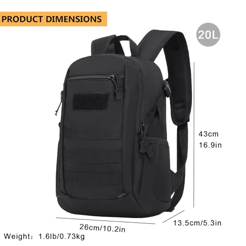 ArcEnCiel 10L/20L Mini X-Small Tactical Backpack MOLLE Daypack Gear Pack Camping Bag with Patch - color: Black, size: 20L