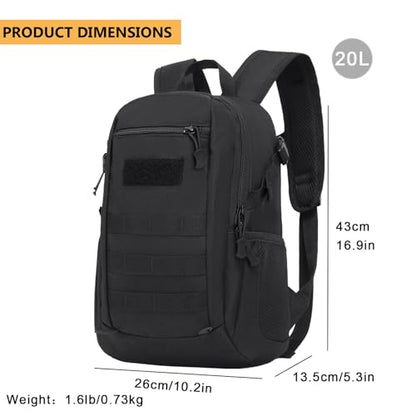 ArcEnCiel 10L/20L Mini X-Small Tactical Backpack MOLLE Daypack Gear Pack Camping Bag with Patch - color: Black, size: 20L