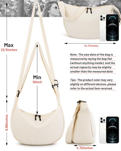 Crossbody Crescent Bag for Women Men Trendy, Crescent Sling Bag with Adjustable Strap, 2 Zippers Lightweight - color: Beige
