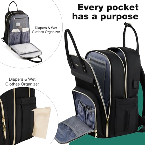 MOMUVO Diaper Backpack for Women Large Capacity with Insulated Pockets Diaper Bags For Baby Girl Boy Waterproof Baby Bags - color: Black-checkered