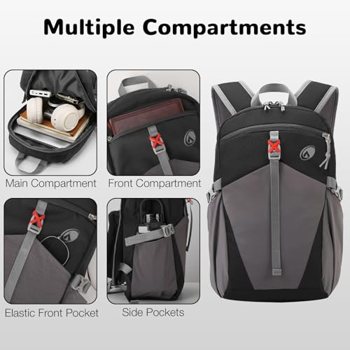 12L Hiking Backpack with Padded Straps for Kids, Waterproof Small Hiking Backpack with Chest Strap for Men, Mini Lightweight Kid Travel Backpacks Day Pack with Phone Pocket, Black - color: Gray