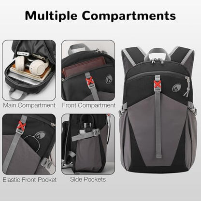 12L Hiking Backpack with Padded Straps for Kids, Waterproof Small Hiking Backpack with Chest Strap for Men, Mini Lightweight Kid Travel Backpacks Day Pack with Phone Pocket, Black - color: Gray
