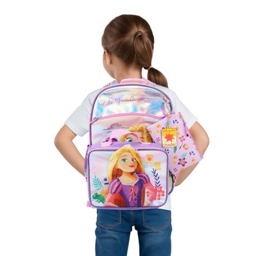 BIOWORLD Girls Tangled Make Your Own Fairy Tale Kids Four-Piece School Backpack (Little Kid/Big Kid) Pink One Size