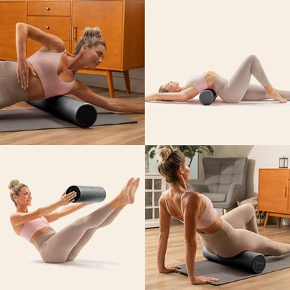 Sunny Health & Fitness High-Density Foam Roller 12" to 36", for Stretching & Muscle Recovery – Black, Blue, Pink - color: Black, size: 12-Inch