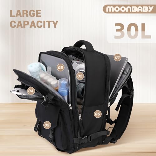 MOONBABY Travel Backpack for Women Men Carry On Flight Approved 3pcs Set Personal Item Travel Bag With Luggage Strap - color: Black