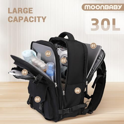 MOONBABY Travel Backpack for Women Men Carry On Flight Approved 3pcs Set Personal Item Travel Bag With Luggage Strap - color: Black