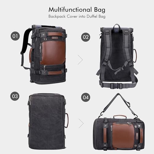WITZMAN Travel Backpack for Men Women Carry on Luggage Backpack Canvas Rucksack Duffel bag with Shoe Compartment（A2020 black） - color: 18.5 Inch Black