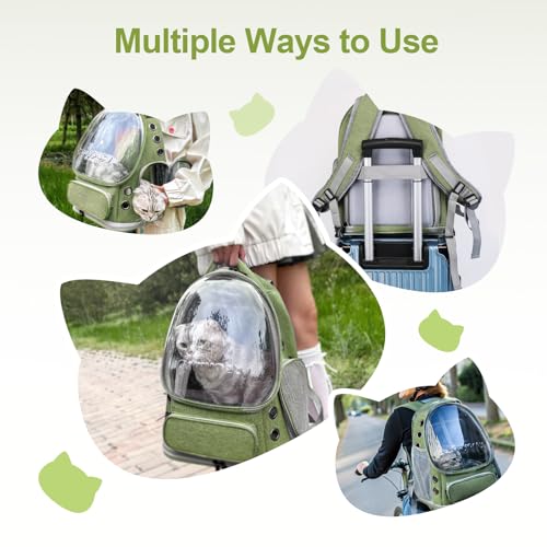 Cawypety Expandable Cat Backpack,Cat Bubble Backpack Carrier for Carrying Cats, Pets and Small Dogs,Airline-Approved,Designed for Travel, Hiking, Walking,Car - color: Square Expandable- Green