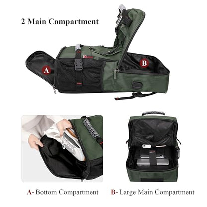 WITZMAN Travel Backpack for Men Large Duffle Luggage Bag Fit 17 Inch Laptop Carry On Bags for Airplane (B681 Army Green) - color: Army Green