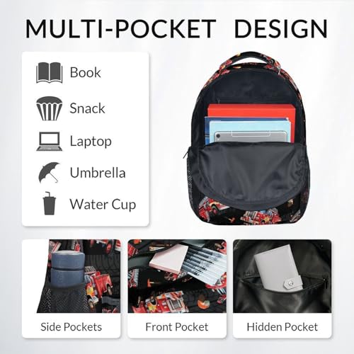Toddler Boy Backpack Set - Fire Truck Backpacks for Kids - 3Pcs Toddler Bookbag with Lunch Bag and Pencil Pouch - Boys School Bag for Kindergarten/Preschool/Elementary (17 Inch) - color: Red