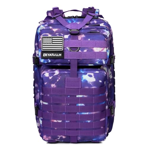45L Military Tactical Backpack for Men & Women Bug Out Bag Assault pack Molle Daypack Hiking Trekking Rucksack (Purple tie-dye) - color: Purple Tie-dye