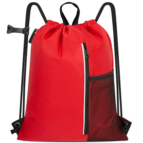 HOLYLUCK Drawstring Backpack Gym Bag For Men Women, String Beach Swim Sports Backpack - color: Red, style: Standard Drawstring