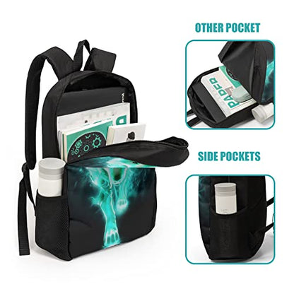 Giwawa Cyan Wolf Backpack 3-Piece Set, Cool Wilderness Animal Pattern Bookbag Lunch Bag Stationery Holder Case for School College Students Daily Essentials Camping Trips Outdoor Travel - color: Cyan Wolf