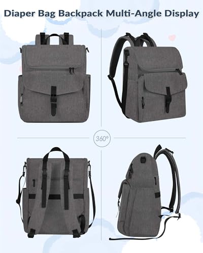 Baby Diaper Bag Backpack, 15 Pockets Newborn Baby Essential Travel bag, Multi Function Water Resistant Tote bag, Balancing Work and Life for Mon and Dad Grey - color: Grey