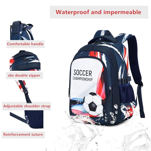 mezhsa Boys Backpack Kids Bookbag Durable Elementary Middle School Bags Soccer 18in (white) - color: White