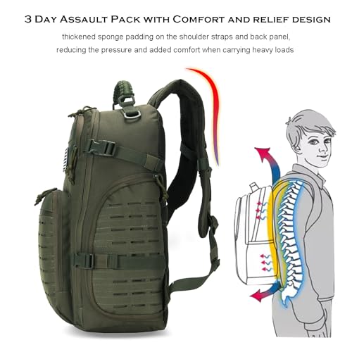 35L Tactical Backpack for Men Heavy Duty Military Backpack 3 Day Assault Pack Molle Backpack Hiking Rucksack (Green) - color: Green