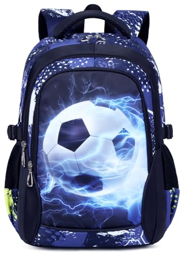 Boys Backpack for Elementary Kids Bookbag Middle School Bags Heavy Duty Soccer Laptop Durable Waterproof 18 In (1-Black) - color: 1-black