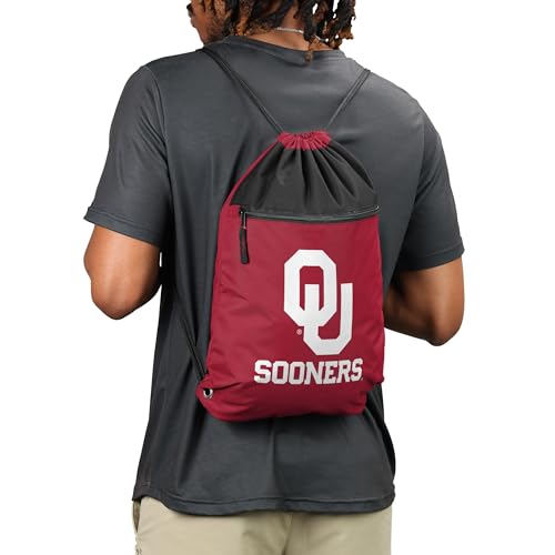 FOCO NCAA Officially Licensed Unisex Team Color Collage Primary Logo Wordmark Drawstring Backpack With Zippered Pocket - Oklahoma Sooners - color: Oklahoma Sooners