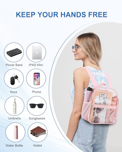 Clear Backpack for Stadium Events, 12x12x6 Small Clear Plastic bag with Reinforced Straps for Game Security Festival Concert - color: Pink