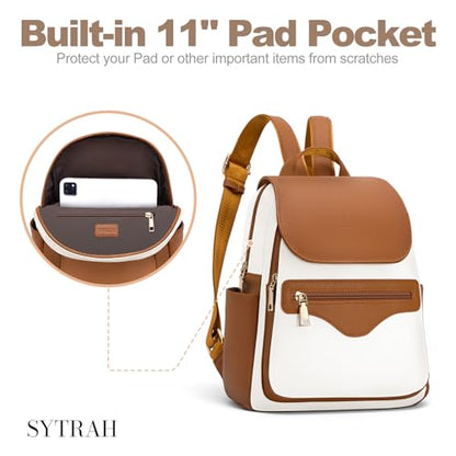 SYTRAH Mini Backpack Purse for Women, Causal Small Backpack with Built-in RFID Wallet & 11" Tablet Sleeve, Stylish Travel Daypack for Daily Beige Brown - color: Beige Brown