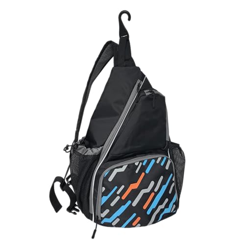 Pickleball Sling Bag with Shoe Compartment - Crossbody Backpack Fits 2 Paddles, 32oz Bottle & Fence Hook, Sports Bag for Men & Women (Shoe Limit: up to US Men's 10 / Women's 11.5) - color: Black/Grey
