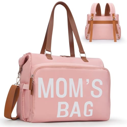 Mom‘s Diaper Bag 4 in 1 Diaper Baby Tote, Hospital Bag for Labor & Delivery, Large Waterproof Baby Travel Weekender with 3 Insulated Pockets, Pink - color: Pink M