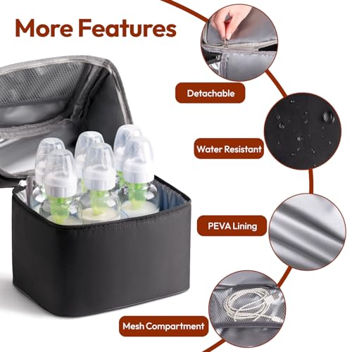 NCVI Breastmilk Cooler Bag with 2 Ice Pack, Breast Pump Bag with Cooler Fits 6 Bottles, Double Layer Breast Milk Travel Bag Baby Bottle, for Travel, Nursing Mom Daycare, Work, Picnic (Black) - color: Black