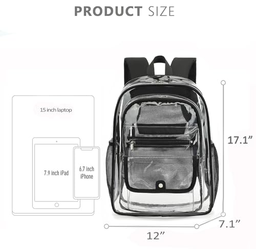 Clear Backpack for Girls Boys Women Men, Heavy Duty Transparent PVC Bookbag for School College Work See Through Backpack,Black - color: Black