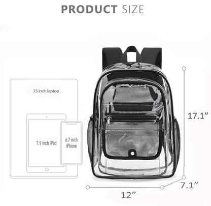 Clear Backpack for Girls Boys Women Men, Heavy Duty Transparent PVC Bookbag for School College Work See Through Backpack,Black - color: Black