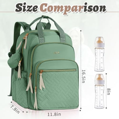 Diaper Bag Backpack, 27L Large Quilted Small Baby Bag with Changing Pad & Pacifier Case, Stroller Hooks, Easy-Access Baby Essential, Maternity Travel Backpack Unisex, Green - color: Green, size: Large