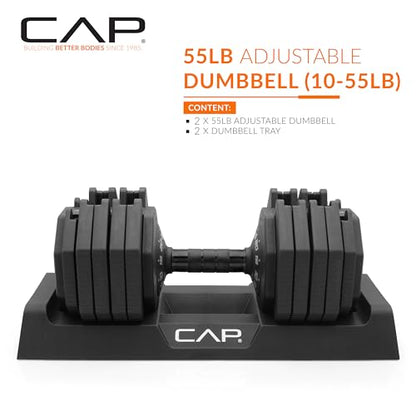 CAP ADJUSTABELL Adjustable Dumbbell Weights - Singles & Pairs | 12.5 lb, 25 lb & 55 lb | Multiple Handle Options - size: 55 lb - Black Handle, style: Pair
