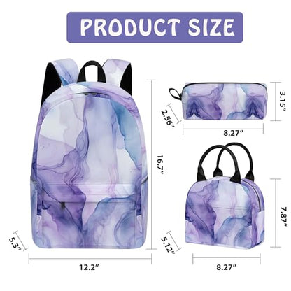 Marble 3PCS Backpack for Boys Girls, Kids Back to School Backpack Set with Lunch Box Pencil Case, 17 Inch Lightweight Bookpack 3 in 1 Set for Teens Elementary Middle High School Students - color: Marble-2