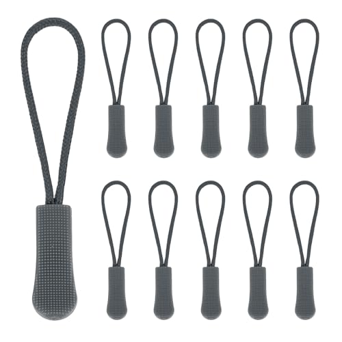 PATIKIL 2.6 Inch Zipper Pulls Replacement, 100 Pcs Nylon Cord Extension Zipper Pull Tab Tags for Handbag Backpacks Jackets Luggage Purses, Dark Gray - color: Dark Gray