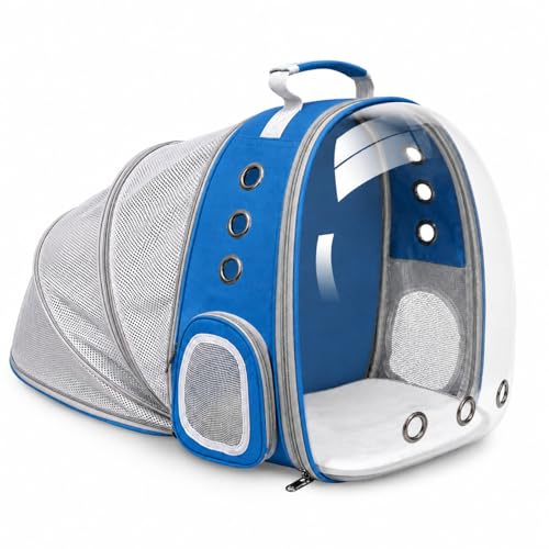 Expandable Cat Carrier Backpack with Bubble Window, Blue - color: Blue