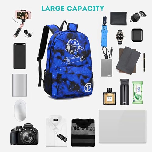 Kids Backpack School Backpack for Boys, Elementary Primary Middle School Bags With Lunch Bag & Pencil Case, Lightweight Laptop Backpack College Bookbag Travel Dayback, Blue - style: Skateboard-blue1