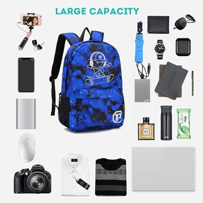 Kids Backpack School Backpack for Boys, Elementary Primary Middle School Bags With Lunch Bag & Pencil Case, Lightweight Laptop Backpack College Bookbag Travel Dayback, Blue - style: Skateboard-blue1