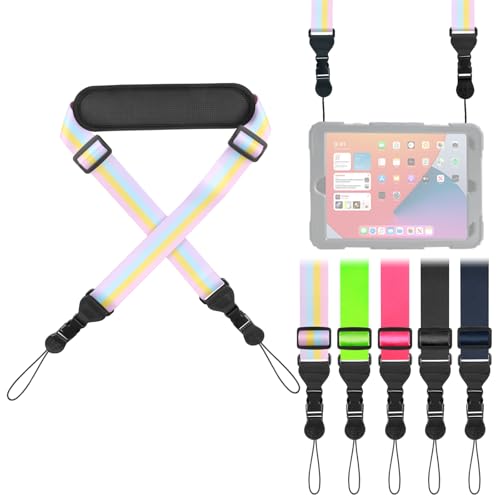 FIEIL Universal Shoulder Strap, Neoprene Padded Bag Strap with Double Adjustable Buckles, Replacement Neck Lanyard for Camera, Cellphone Tablet,iPad, Laptop, Binocular, Luggage Bag(Rainbow Colored) - color: Rainbow Colored