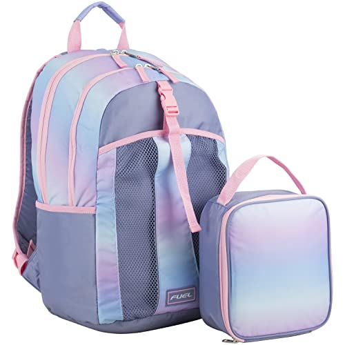 FUEL Lunch Backpack Set Teens Student Water Resistant Bookbag Bag Soft Reusable Insulated Cooler Lunch Box Thermal Travel Office Lunch Bag, Cotton Candy Ombre - color: Pink Ombre