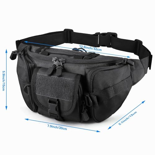 CREATOR Tactical Waist Pack Military Fanny Pack Outdoor Army Waist Bag Large Waist Pack for Daily Life Cycling Camping Hiking Hunting Fishing Black - color: Black